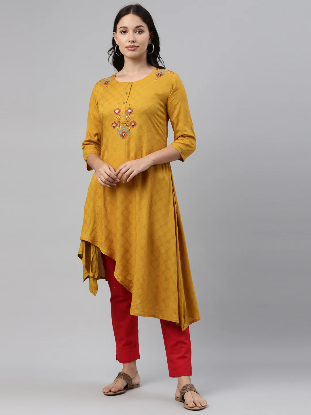 Neerus Mustard Color Rayon Fabric Tunic
