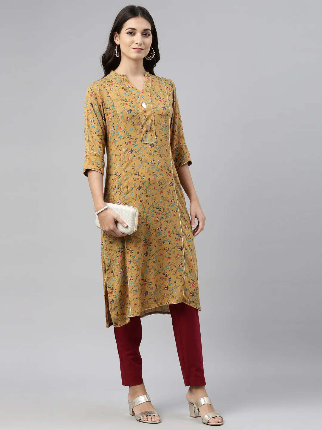 Neerus Mustard Color Rayon Fabric Tunic