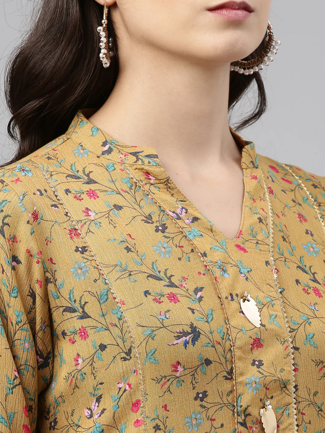Neerus Mustard Color Rayon Fabric Tunic - Image 2