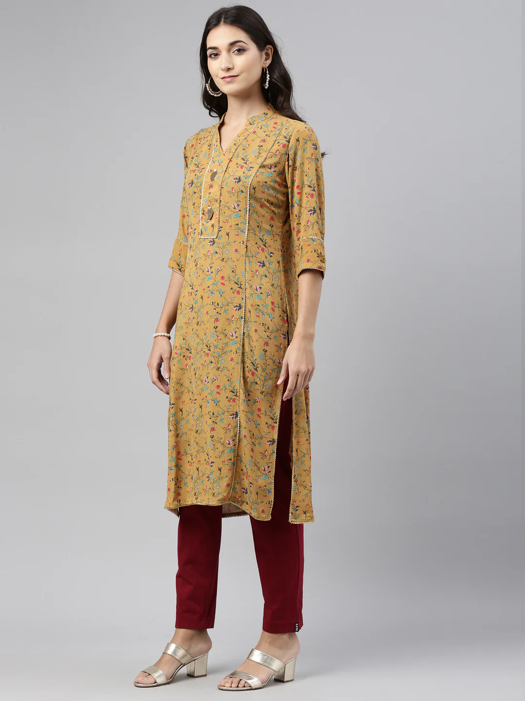 Neerus Mustard Color Rayon Fabric Tunic - Image 5