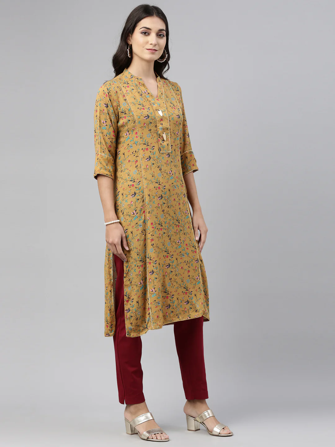 Neerus Mustard Color Rayon Fabric Tunic - Image 6