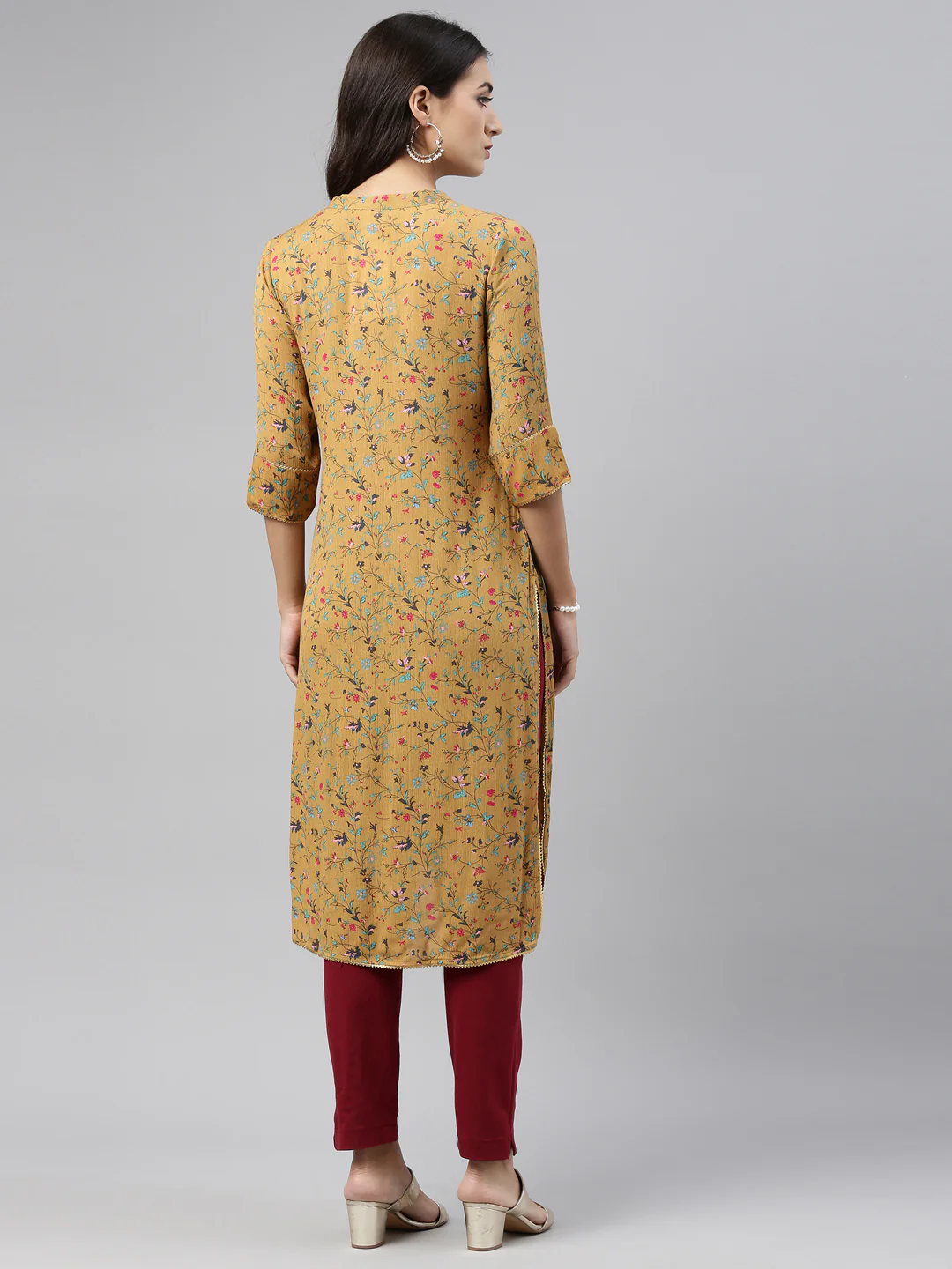 Neerus Mustard Color Rayon Fabric Tunic - Image 7