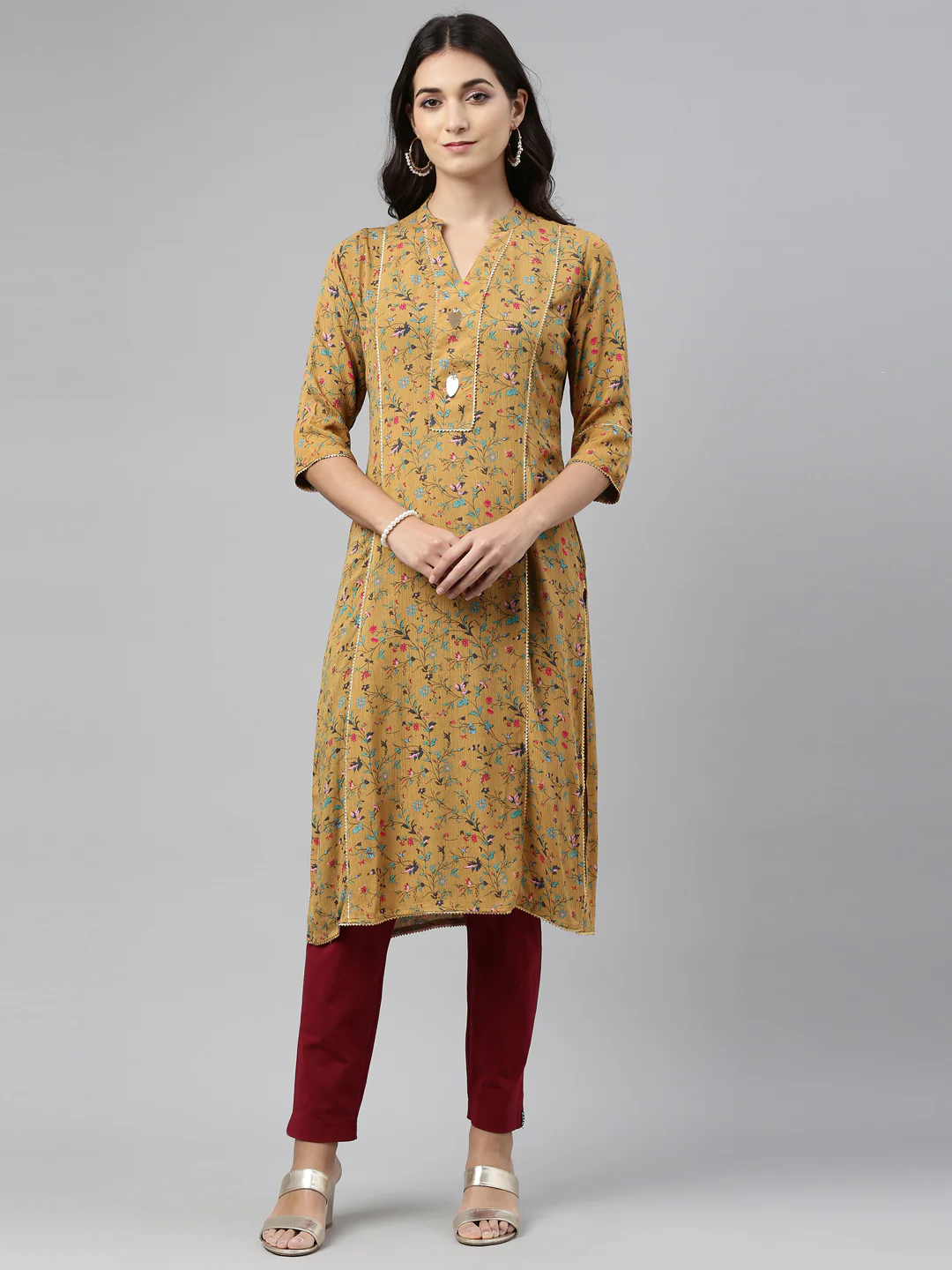 Neerus Mustard Color Rayon Fabric Tunic - Image 8