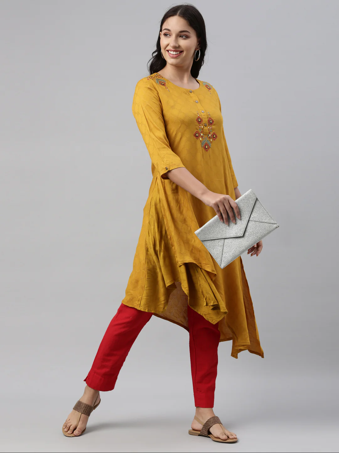 Neerus Mustard Color Rayon Fabric Tunic - Image 5