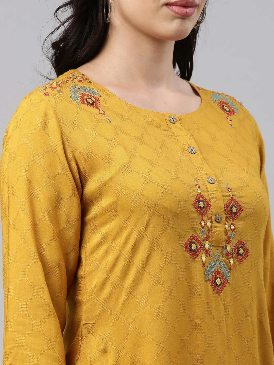 Neerus Mustard Color Rayon Fabric Tunic - Image 6