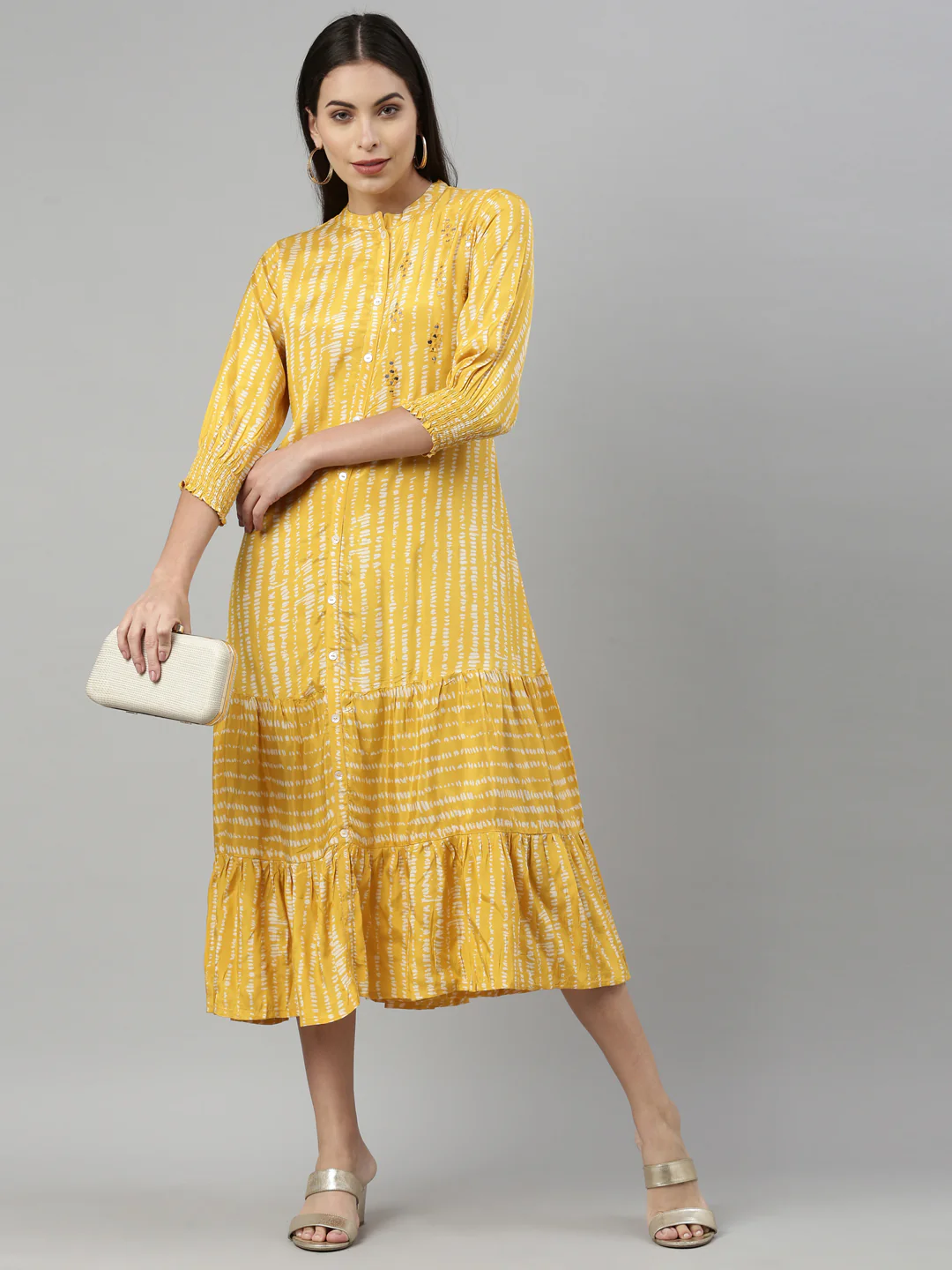 Neerus Mustard Color Santoon Fabric Kurta - Image 6
