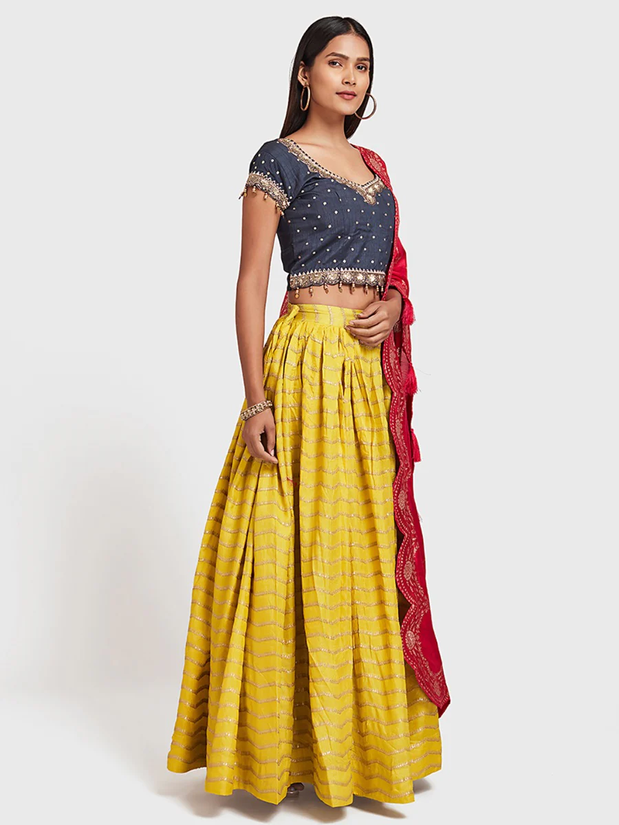 Neerus Mustard Color Silk Fabric Ghagra Set - Image 2