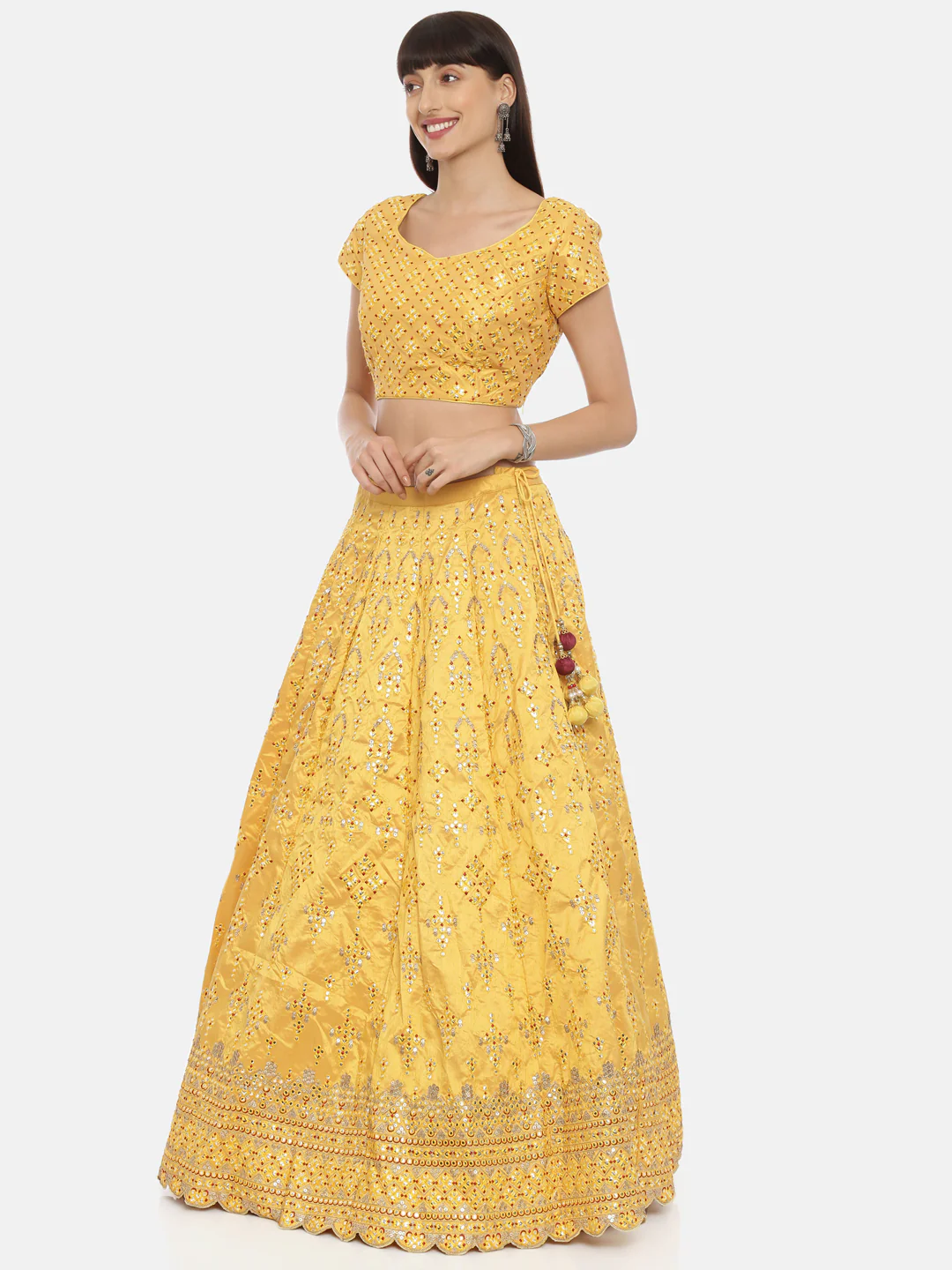 Neerus Mustard Color Silk Fabric Ghagra Set - Image 4