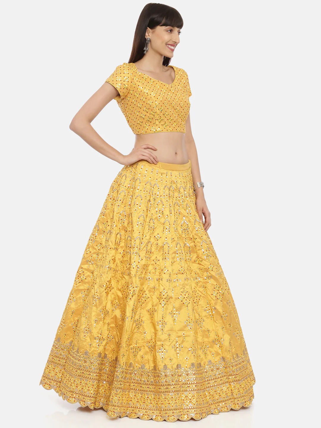 Neerus Mustard Color Silk Fabric Ghagra Set - Image 5