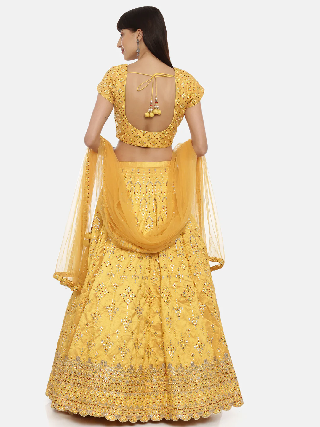 Neerus Mustard Color Silk Fabric Ghagra Set - Image 6