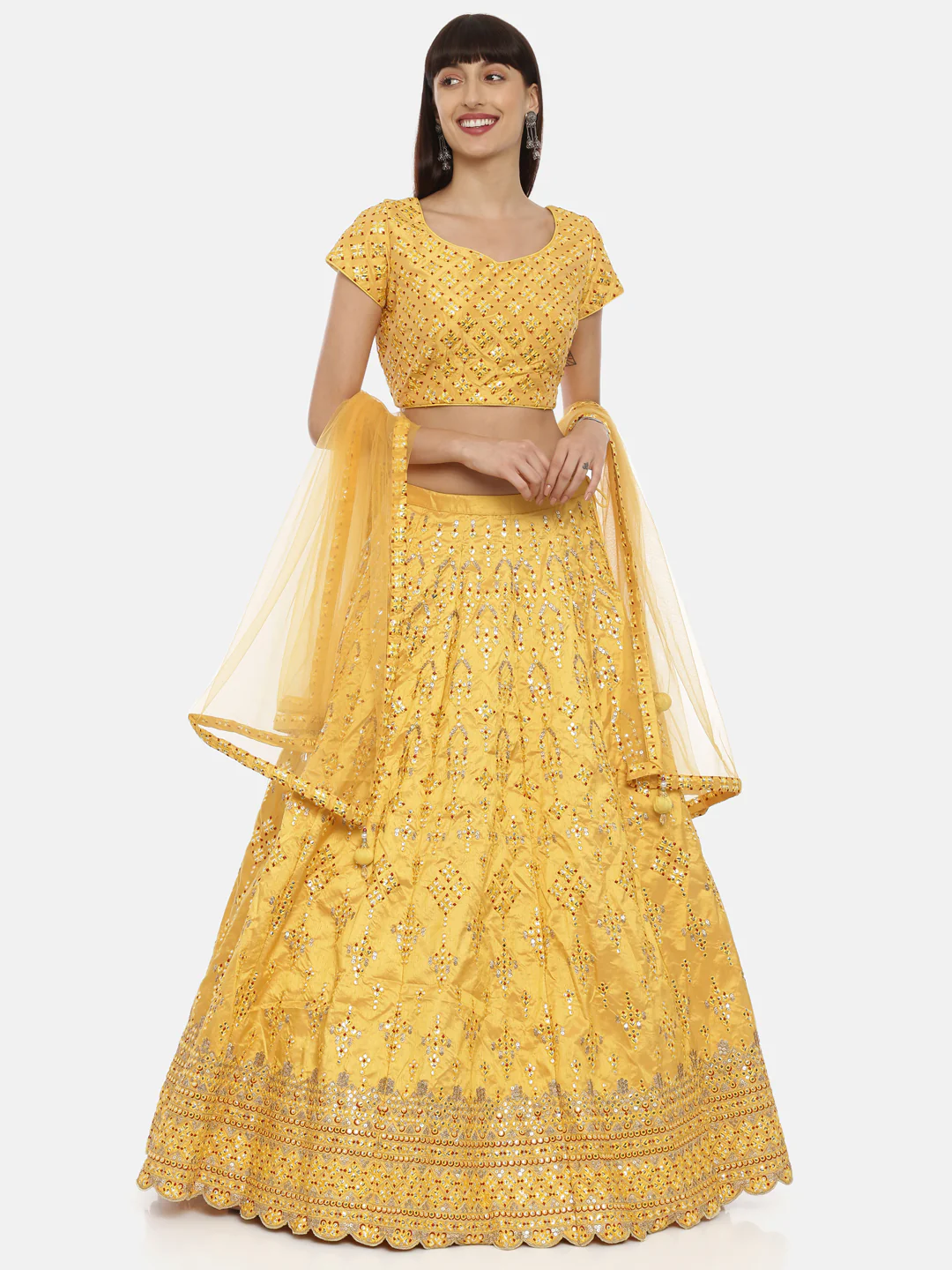Neerus Mustard Color Silk Fabric Ghagra Set - Image 7
