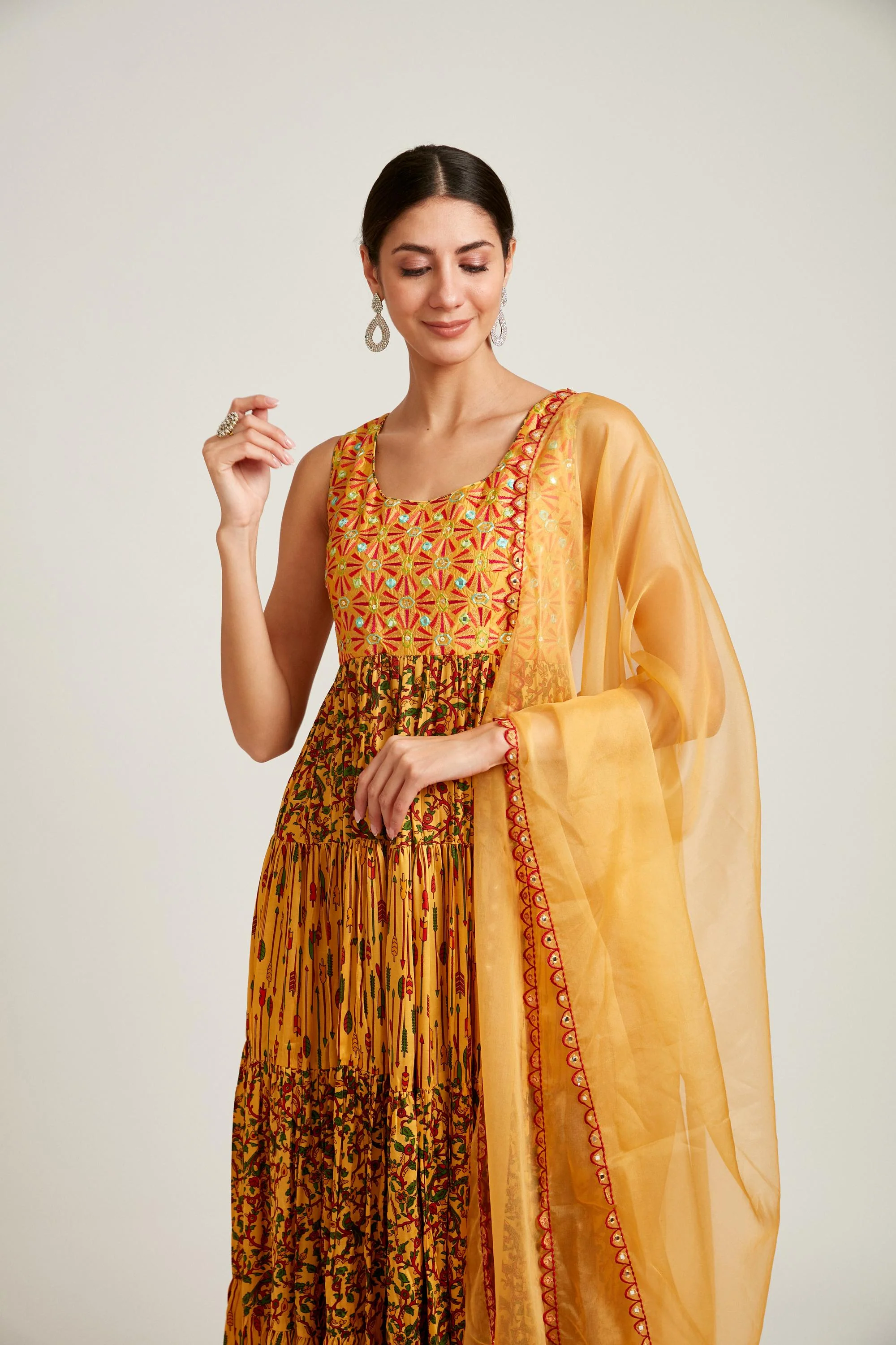 Neerus Mustard Color Silk Fabric Gown - Image 3