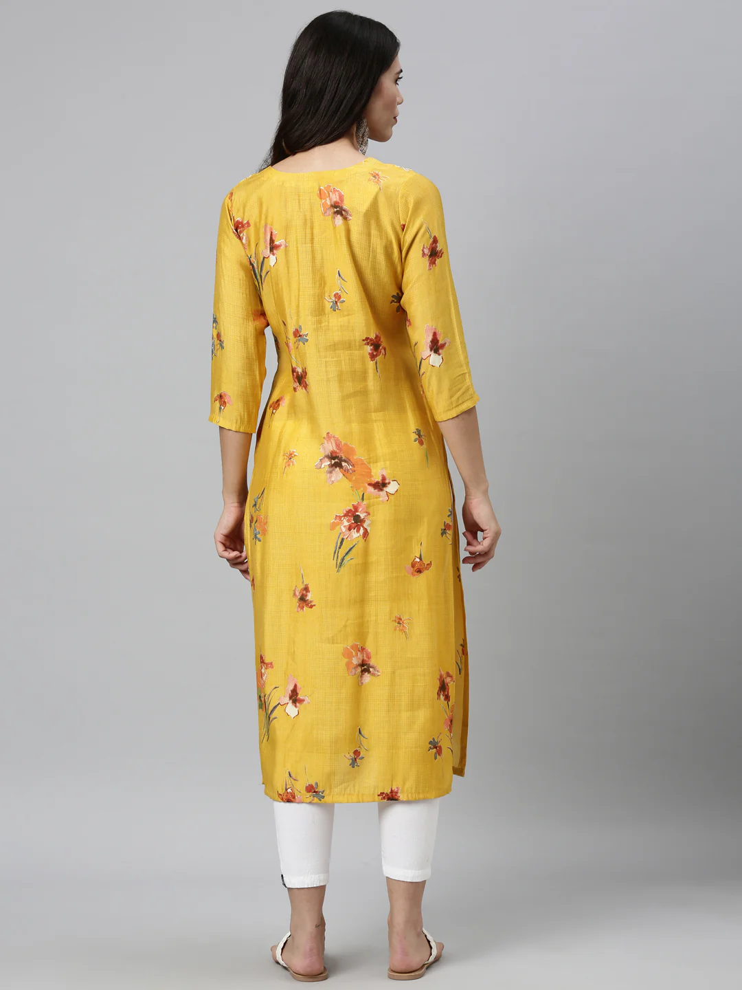 Neerus Mustard Color Silk Fabric Kurta - Image 3
