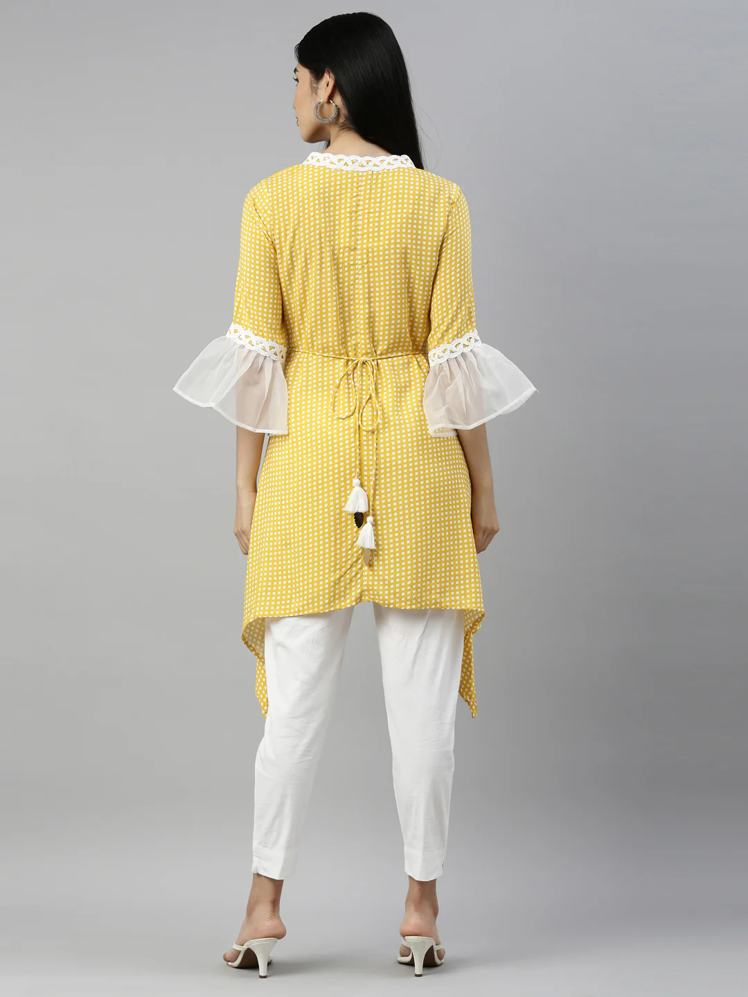 Neerus Mustard Color Slub Rayon Fabric Kurta - Image 5