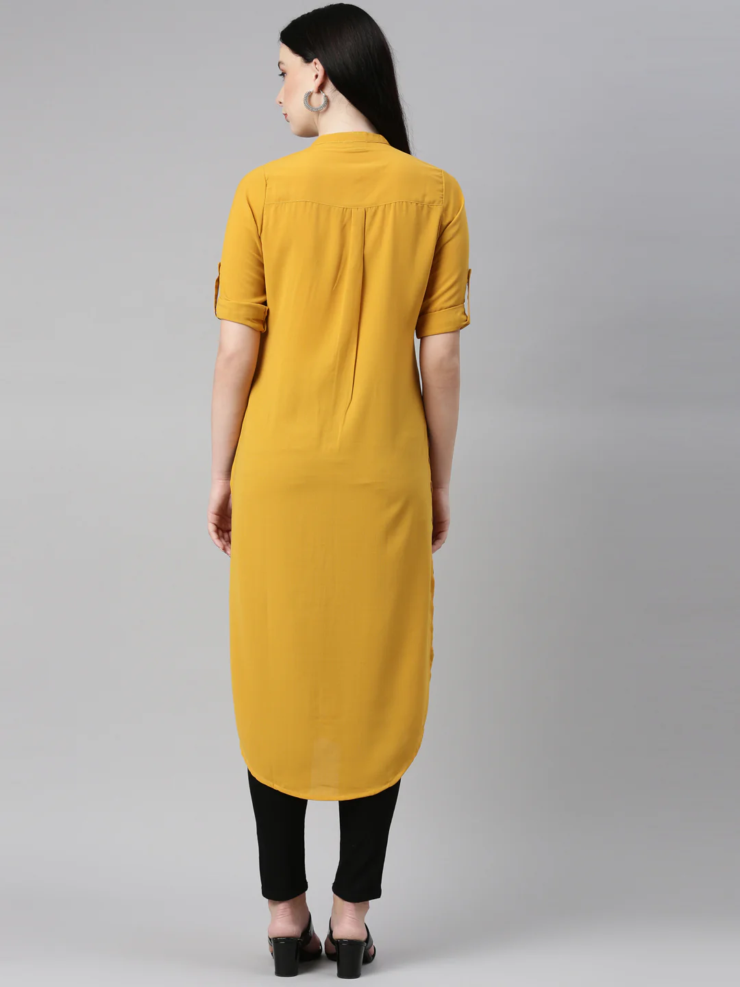 Neerus Mustard Color Slub Rayon Fabric Kurta - Image 5