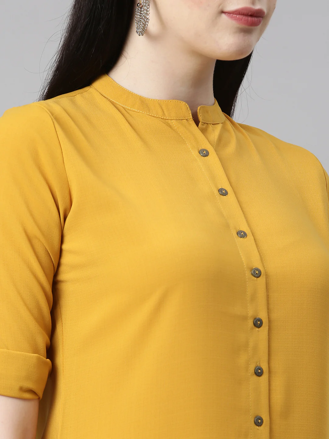 Neerus Mustard Color Slub Rayon Fabric Kurta - Image 8