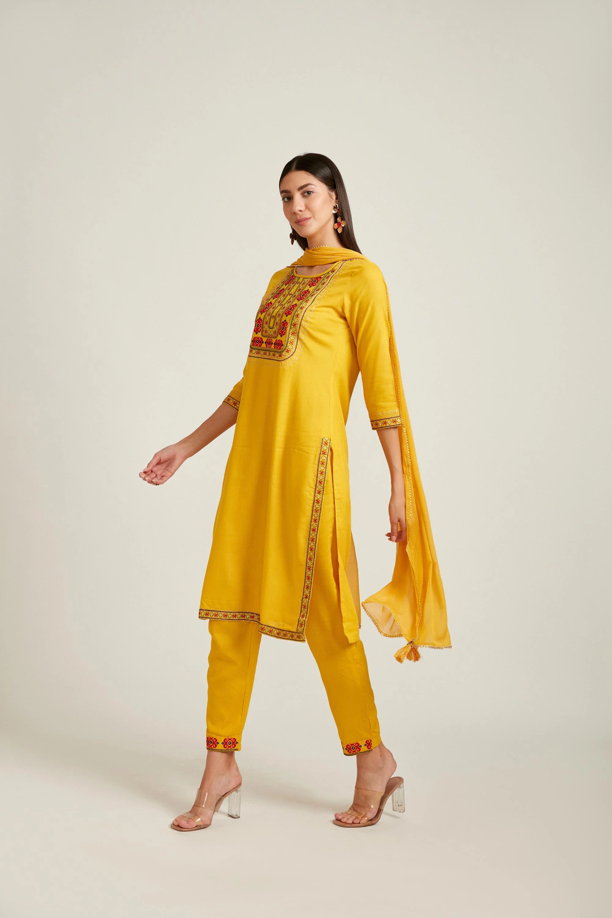 Neerus Mustard Color Slub Rayon Fabric Salwar Kameez - Image 2