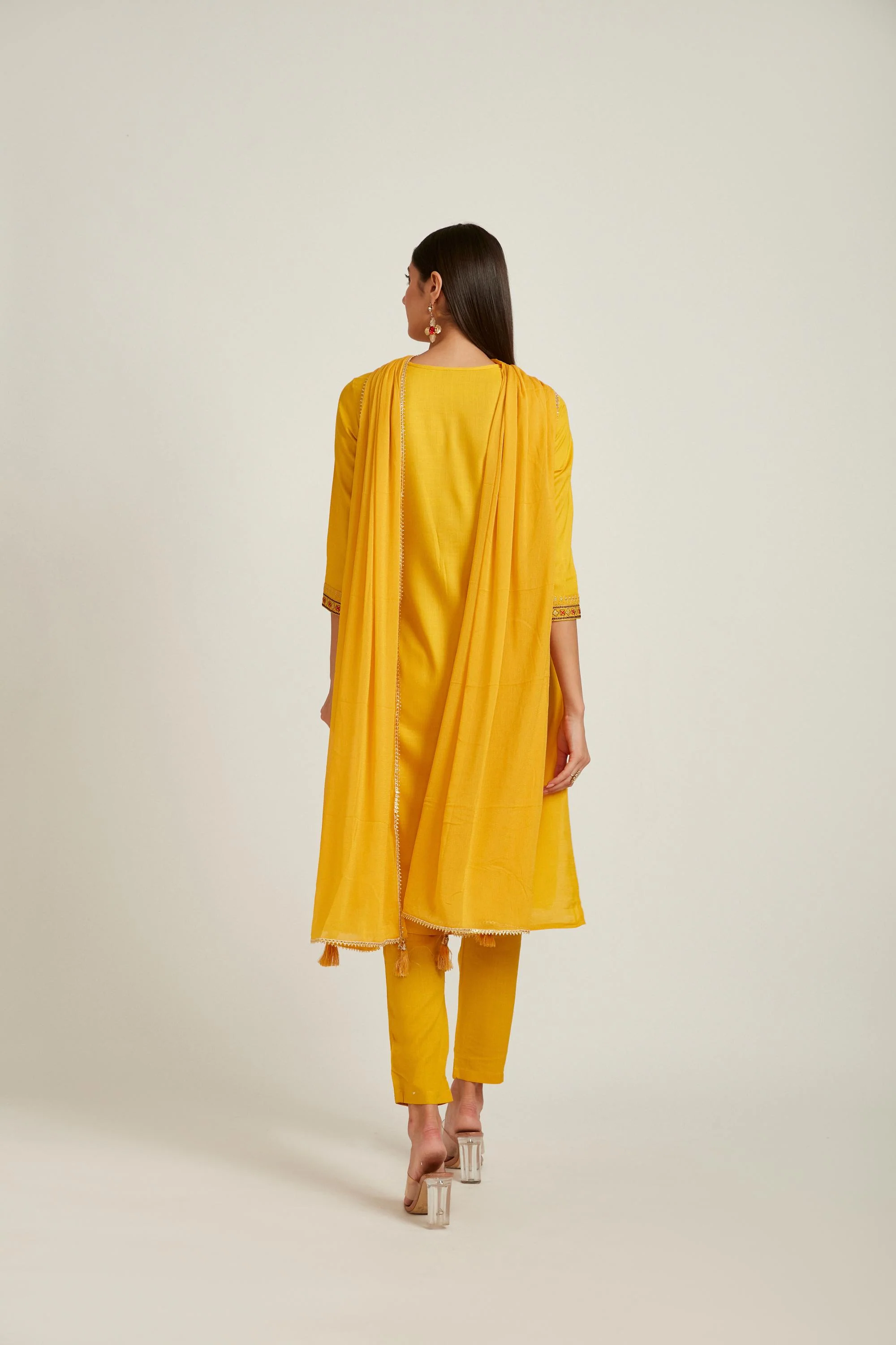 Neerus Mustard Color Slub Rayon Fabric Salwar Kameez - Image 3