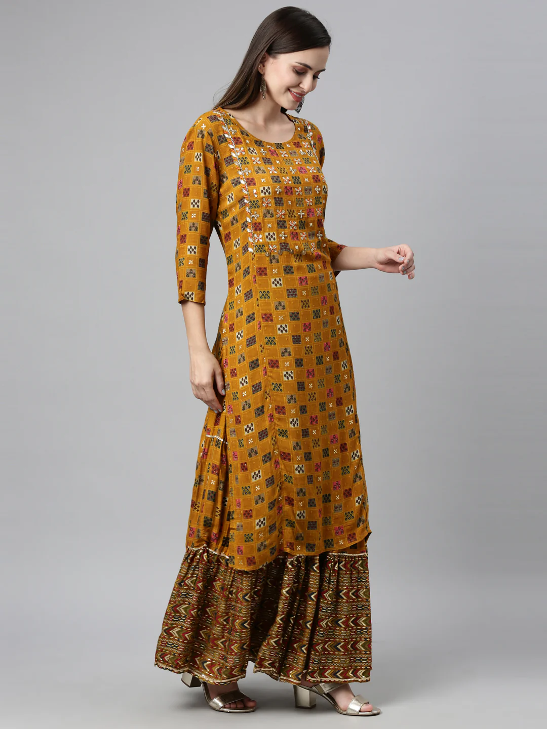 Neerus Mustard Color Viscose Rayon Fabric Kurta Sets With Dupatta