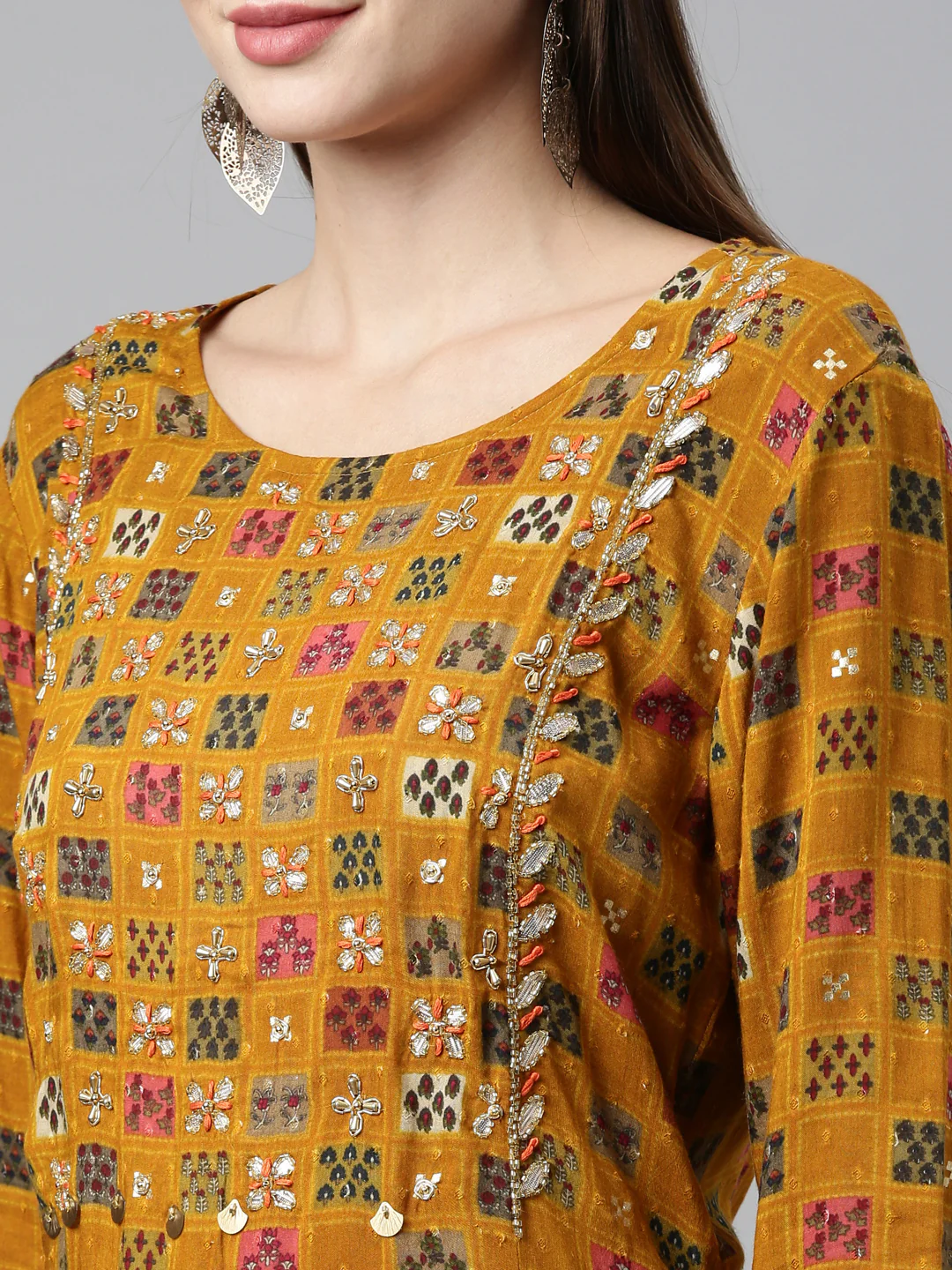 Neerus Mustard Color Viscose Rayon Fabric Kurta Sets With Dupatta - Image 3