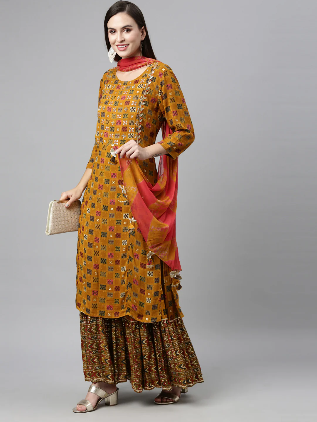 Neerus Mustard Color Viscose Rayon Fabric Kurta Sets With Dupatta - Image 4