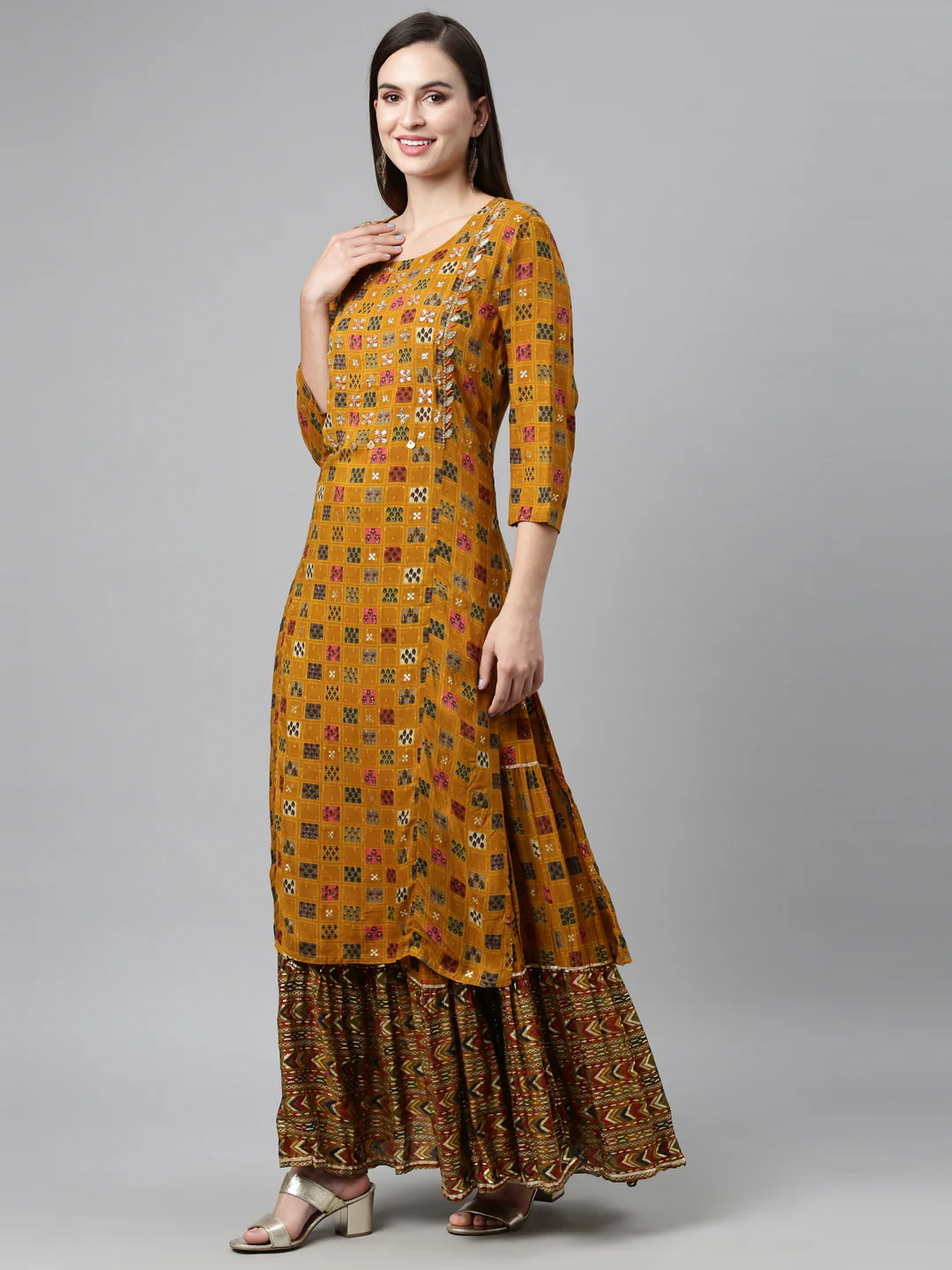 Neerus Mustard Color Viscose Rayon Fabric Kurta Sets With Dupatta - Image 5