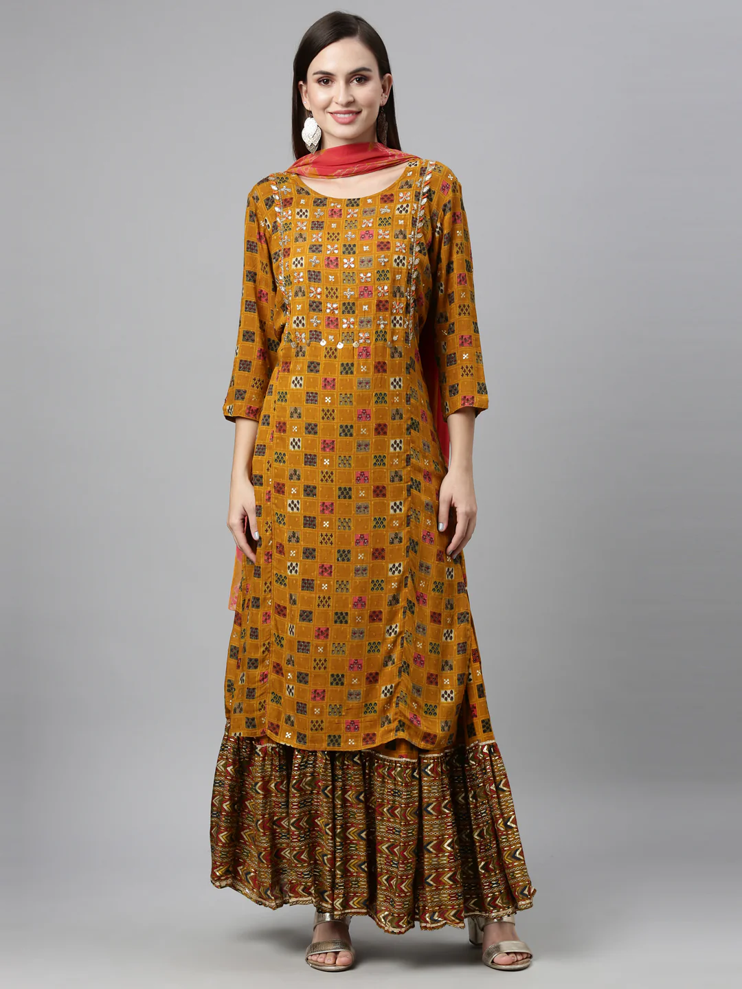 Neerus Mustard Color Viscose Rayon Fabric Kurta Sets With Dupatta - Image 9