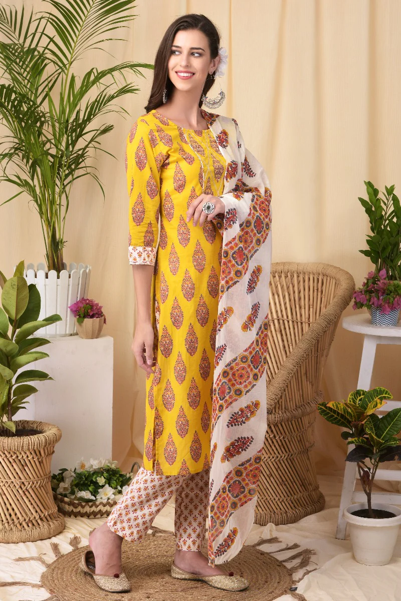 Neerus Mustard Colour Cotton Fabric Suit - Image 4