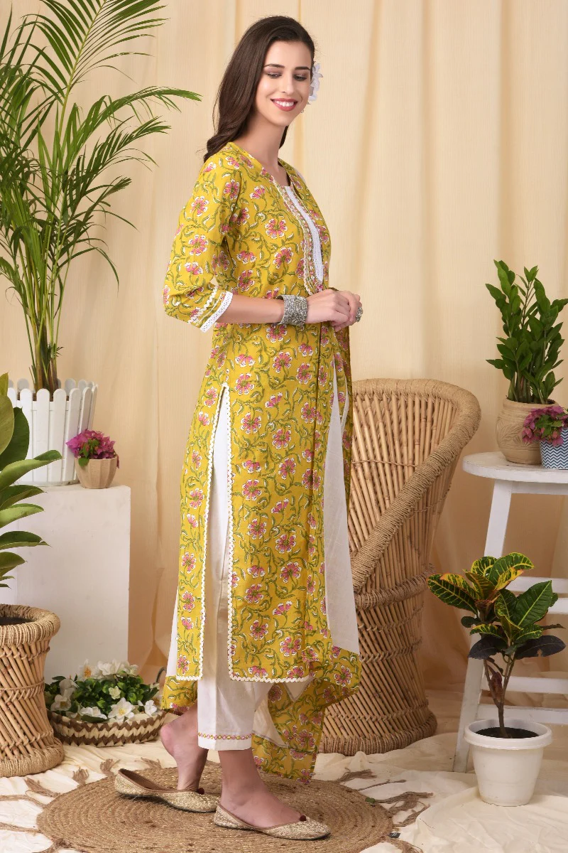 Neerus Mustard Colour Cotton Fabric Suit - Image 2