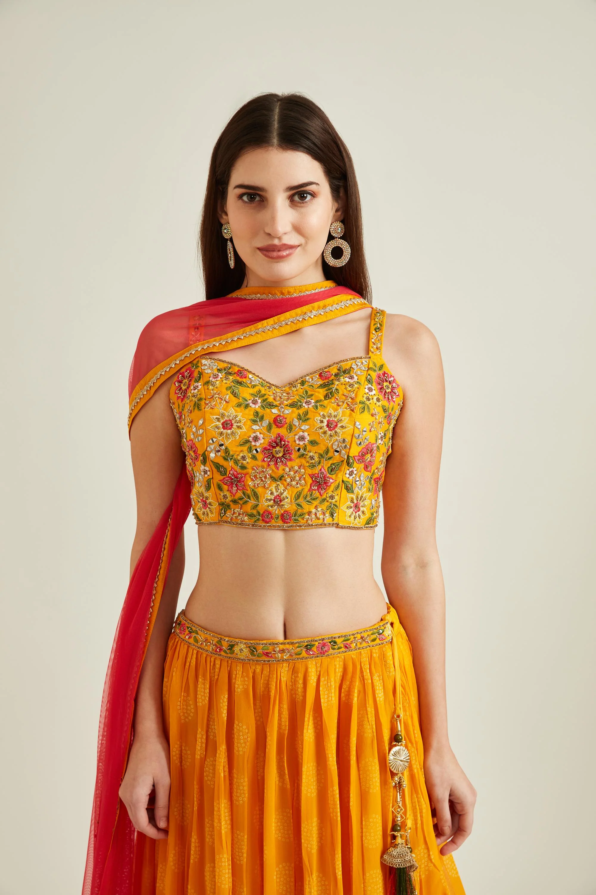 Neerus Mustard Colour Georgette Fabric Ghagra Set - Image 3