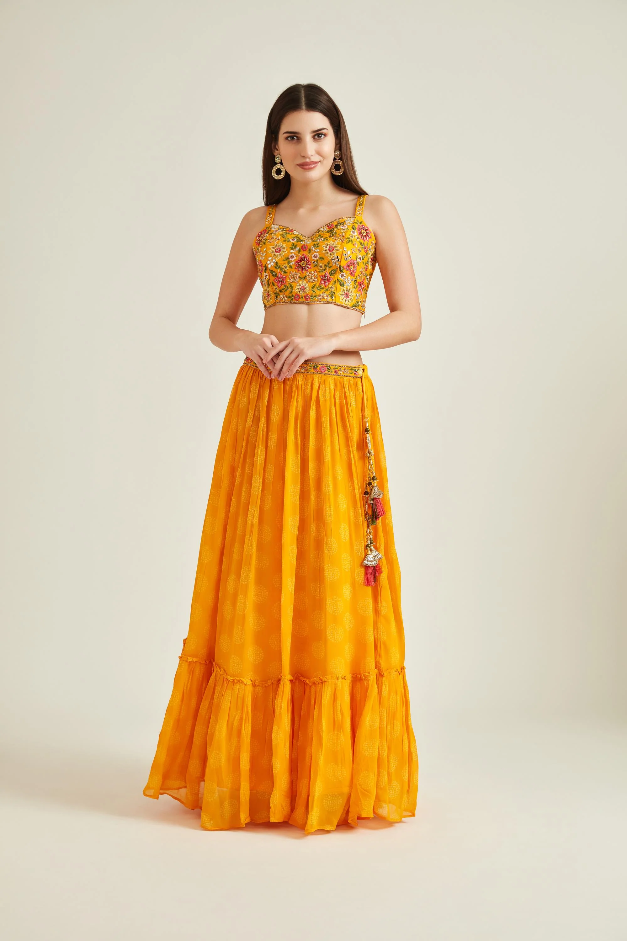 Neerus Mustard Colour Georgette Fabric Ghagra Set - Image 4