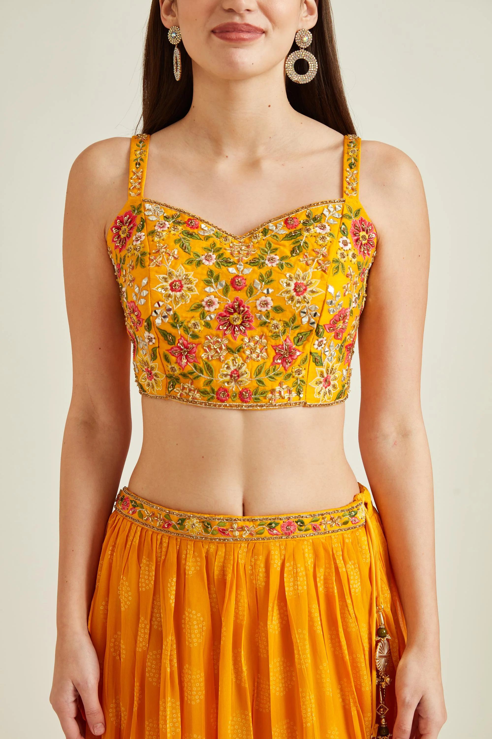 Neerus Mustard Colour Georgette Fabric Ghagra Set - Image 5
