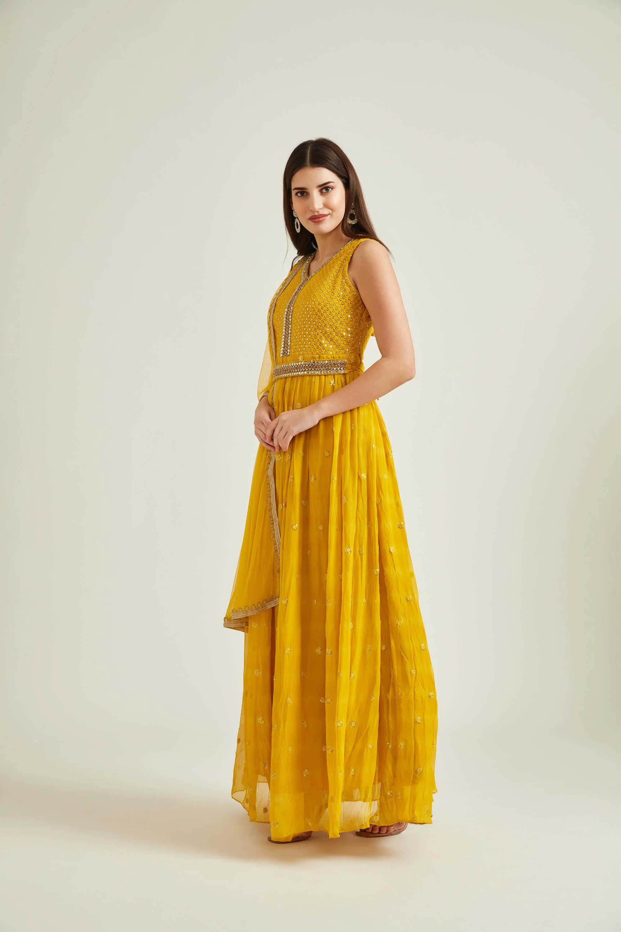 Neerus Mustard Colour Georgette Fabric Suit