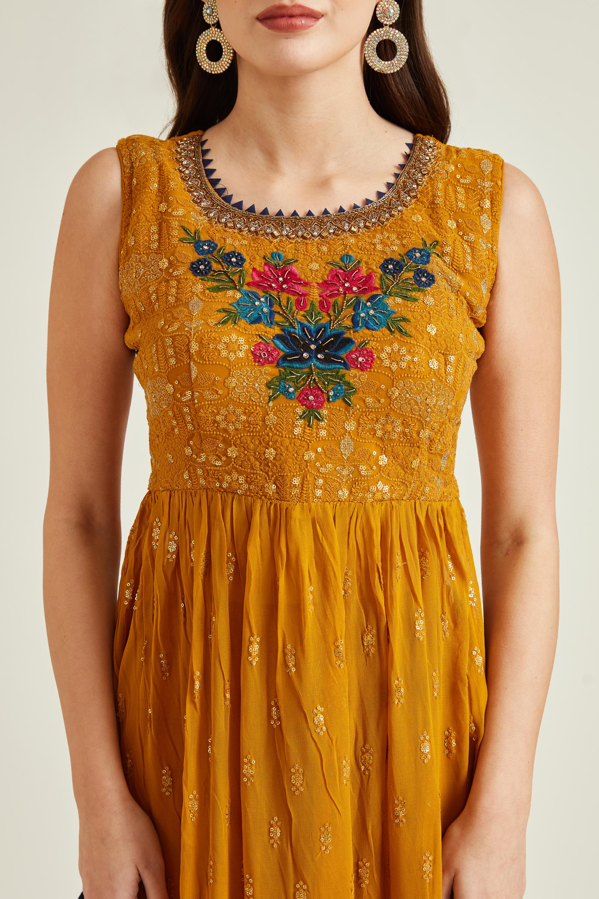 Neerus Mustard Colour Georgette Fabric Suit - Image 5