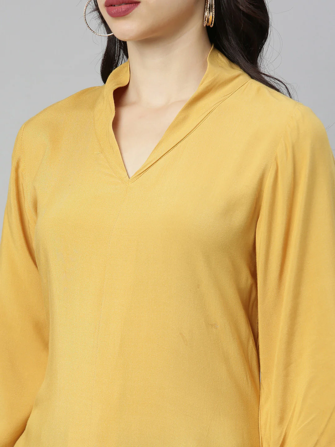 Neerus Mustard Embroidered High Low Kurta - Image 2