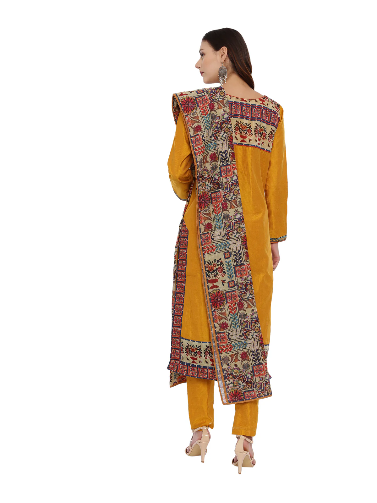 Neerus Mustard Embroidered Kurta With Pant & Dupatta - Image 4