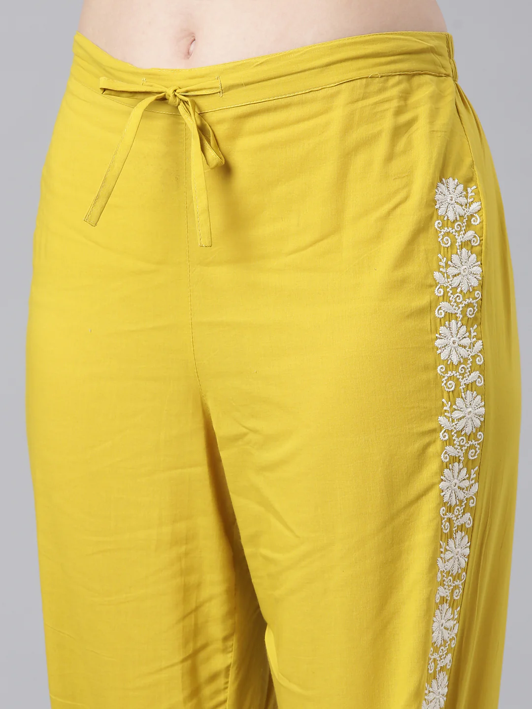 Neerus Mustard Embroidered Straight Kurta and Trousers With Dupatta - Image 6