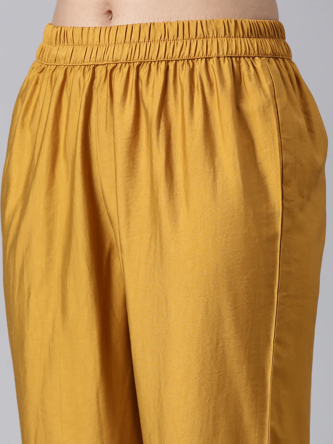 Neerus Mustard Panelled Straight Kurta and Trousers With Dupatta - Image 6