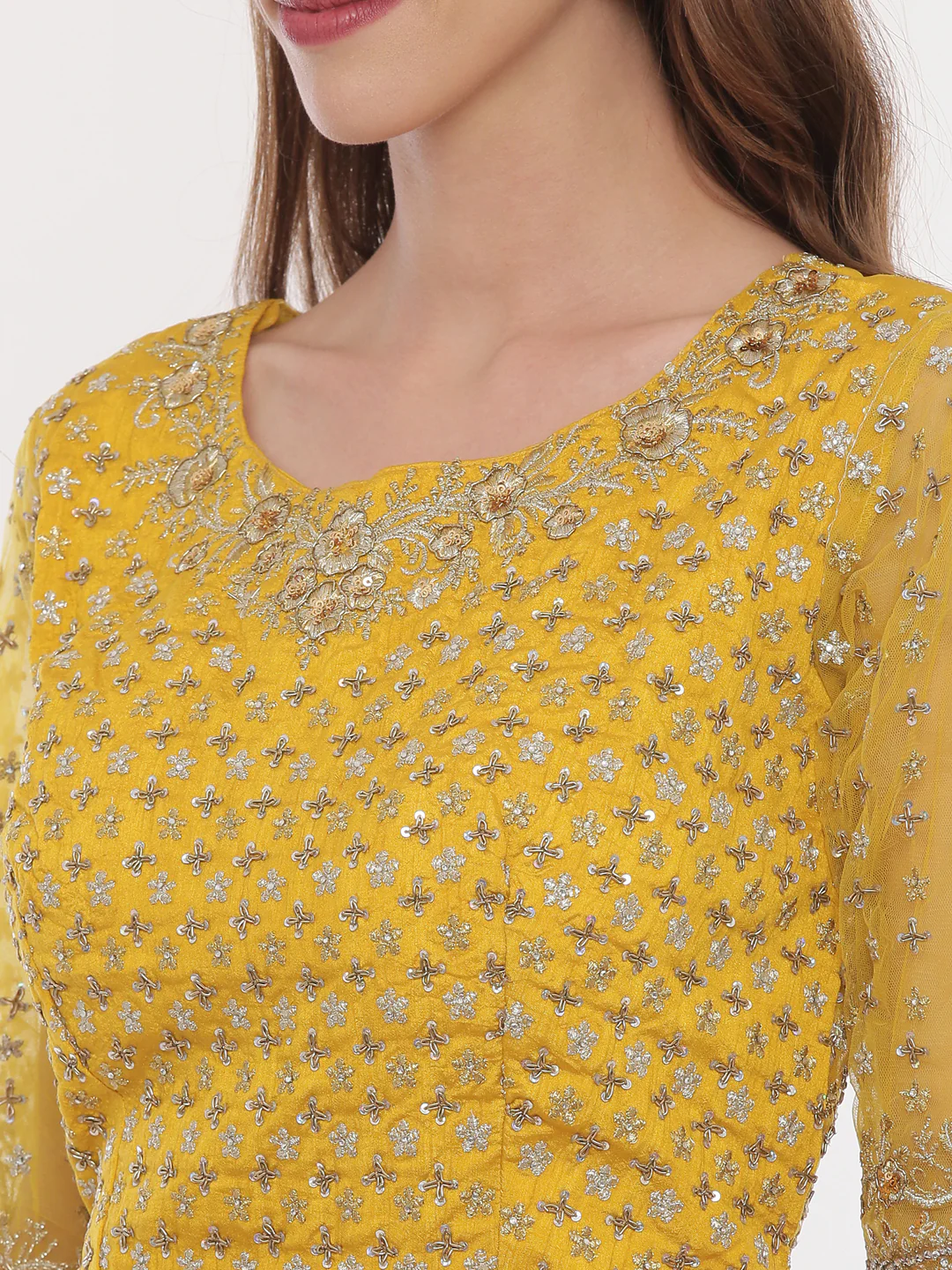 Neerus Mustard Rani Color Raw Silk Fabric Ghagra Set - Image 3