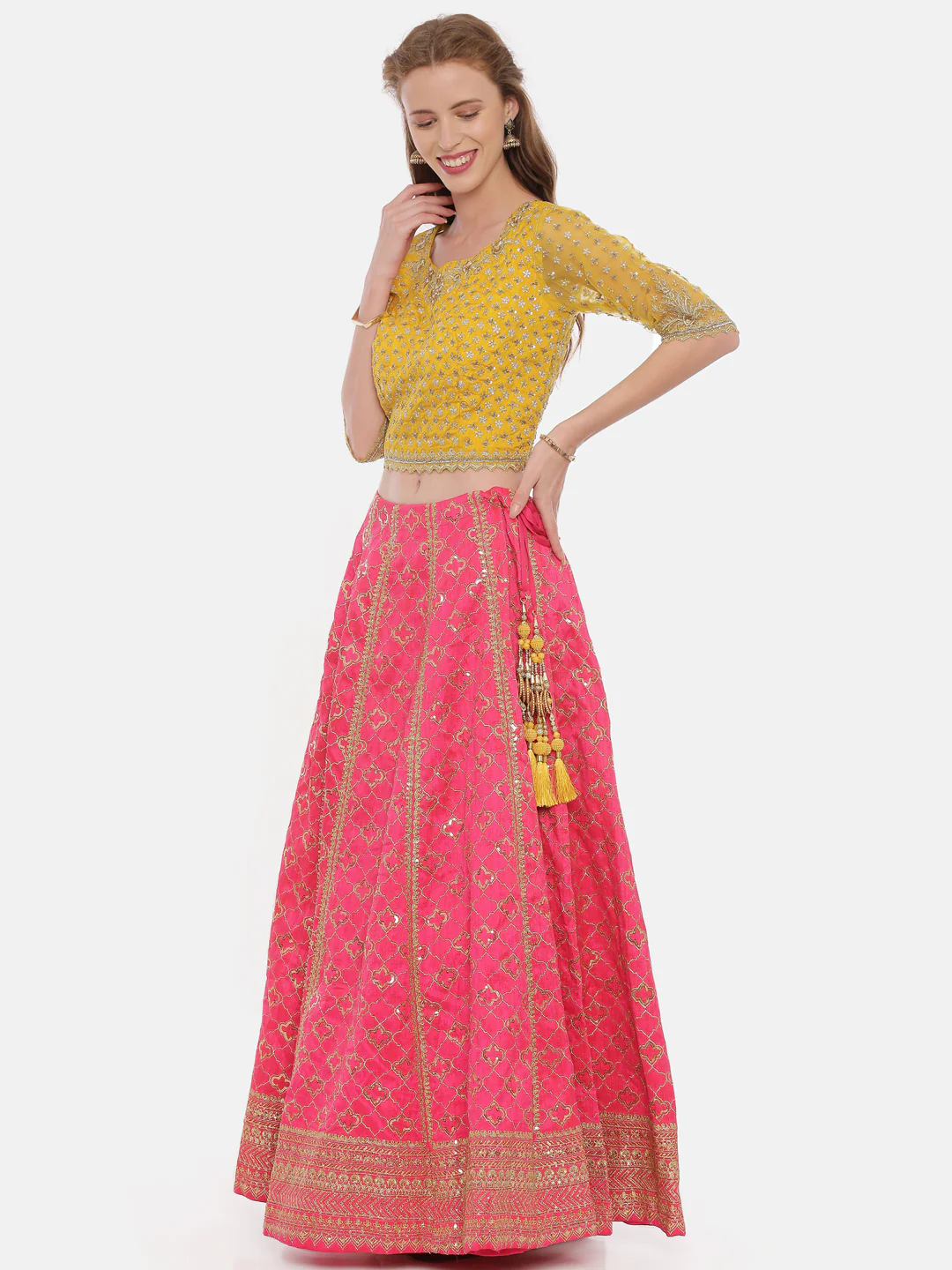 Neerus Mustard Rani Color Raw Silk Fabric Ghagra Set - Image 4