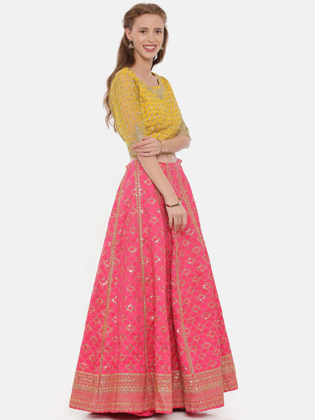 Neerus Mustard Rani Color Raw Silk Fabric Ghagra Set - Image 5