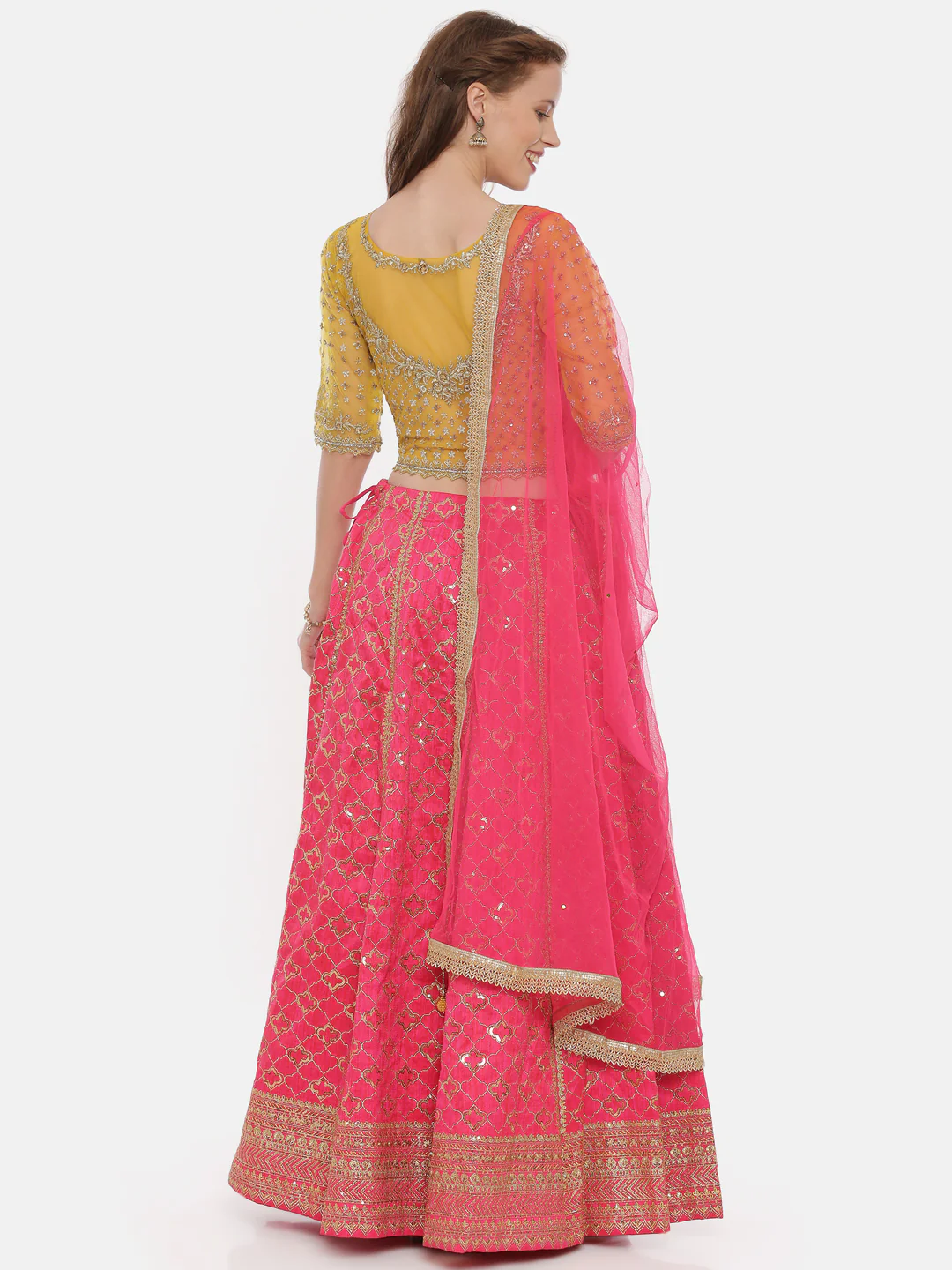 Neerus Mustard Rani Color Raw Silk Fabric Ghagra Set - Image 6