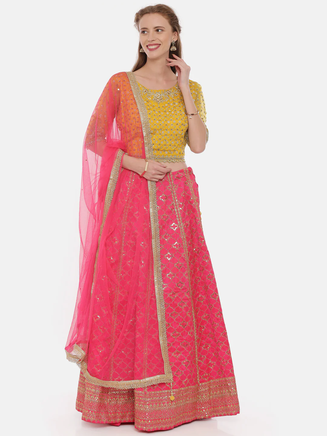 Neerus Mustard Rani Color Raw Silk Fabric Ghagra Set - Image 7