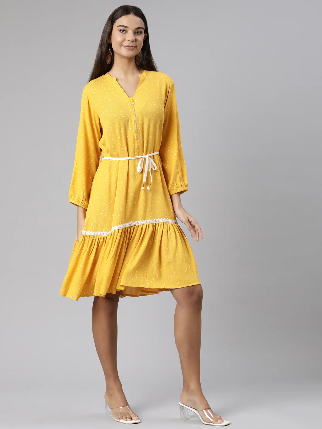 Neerus Mustard Regular A-Line Solid Kurta - Image 2