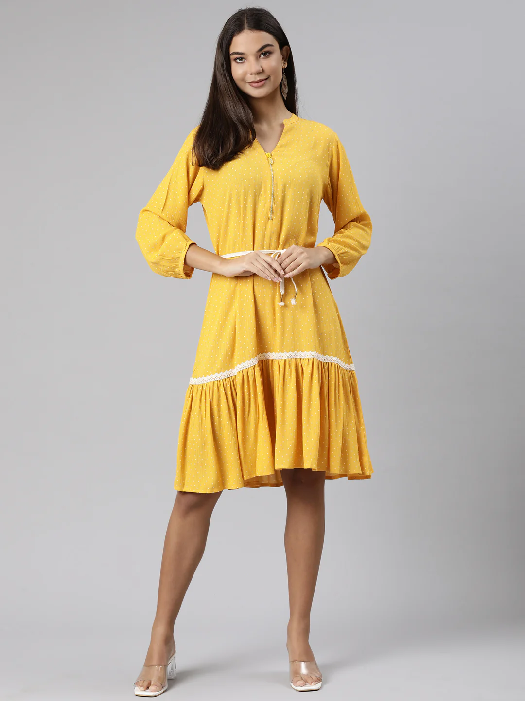 Neerus Mustard Regular A-Line Solid Kurta - Image 5