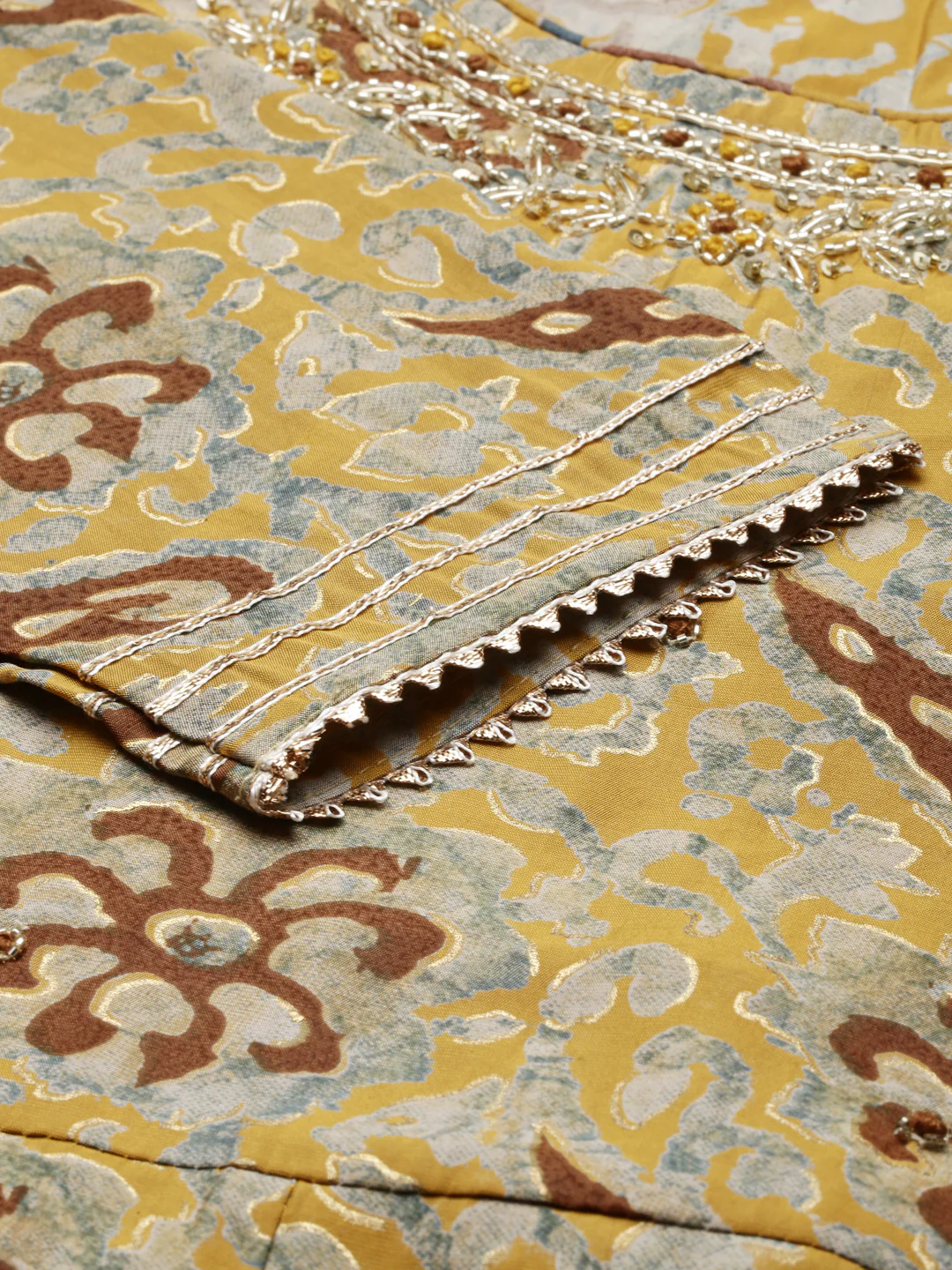 Neerus Mustard Regular Calf Length Printed Kurta Printed Sharara With Dupatta - Image 5