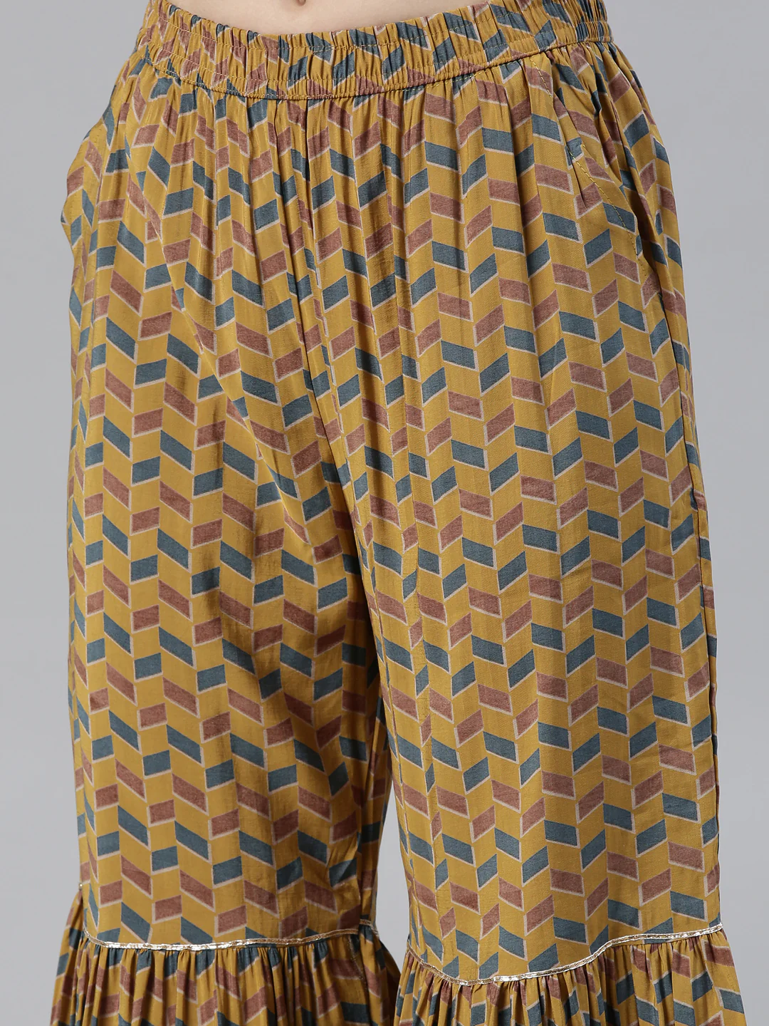 Neerus Mustard Regular Calf Length Printed Kurta Printed Sharara With Dupatta - Image 6