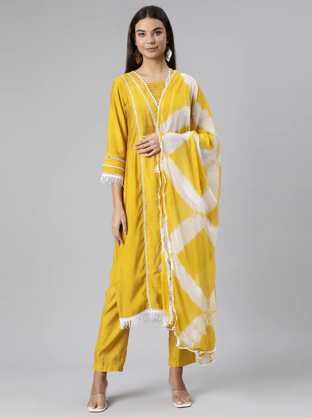 Neerus Mustard Regular Straight Floral Readymade suits