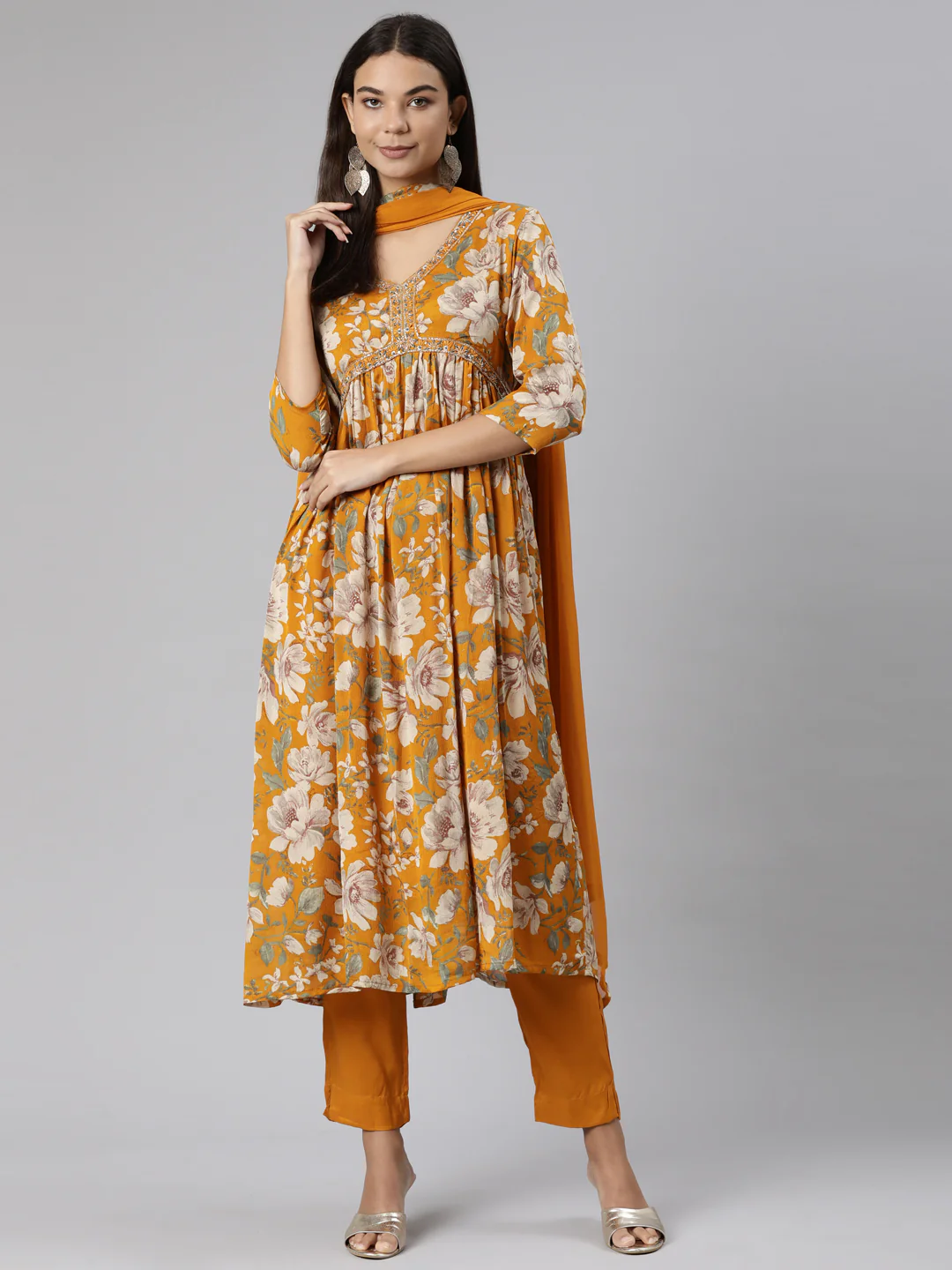 Neerus Mustard Regular Straight Floral Readymade suits - Image 5