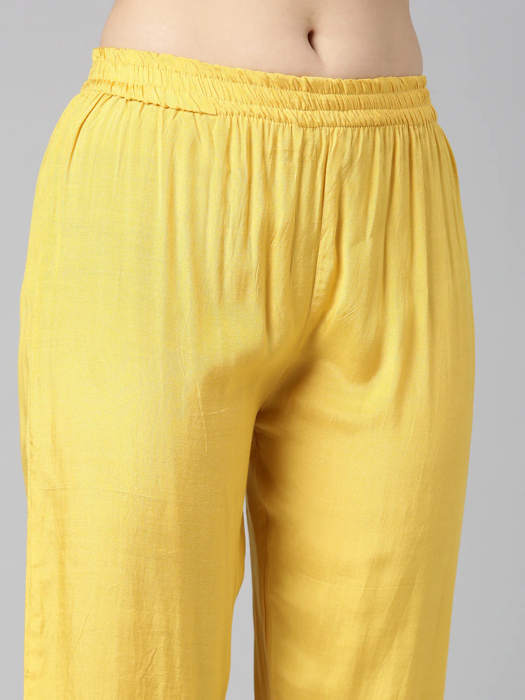 Neerus Mustard Regular Straight Floral Kurta And Trousers With Dupatta - Image 6